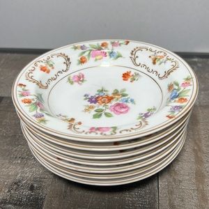 Vtg 40's Noritake Dresalda Pattern Fruit Dessert Rim Bowl Gold Edged Japan Set 7